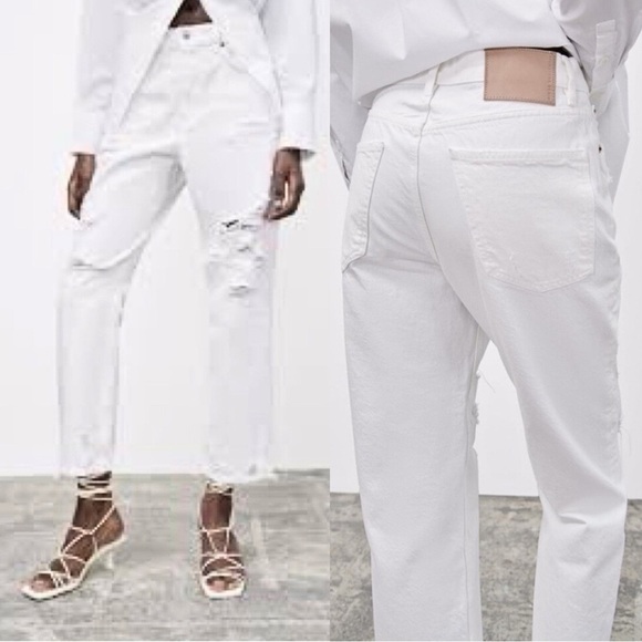 Zara High Rise Pepper Mom Jean in Distressed White - Picture 1 of 16